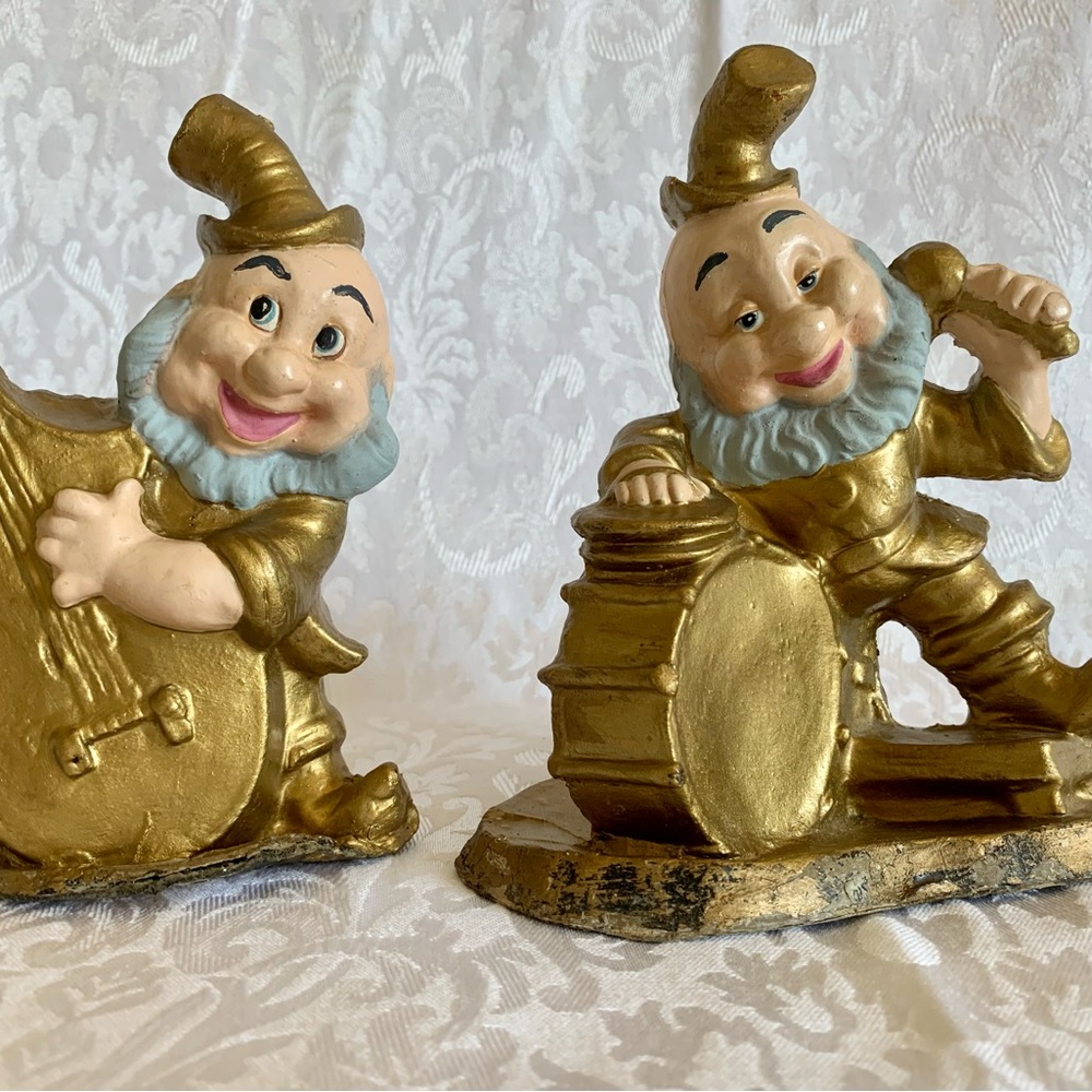 Vintage Italian Leprechauns Pair Musical Drum Cello Lightweight Gold Whimsy